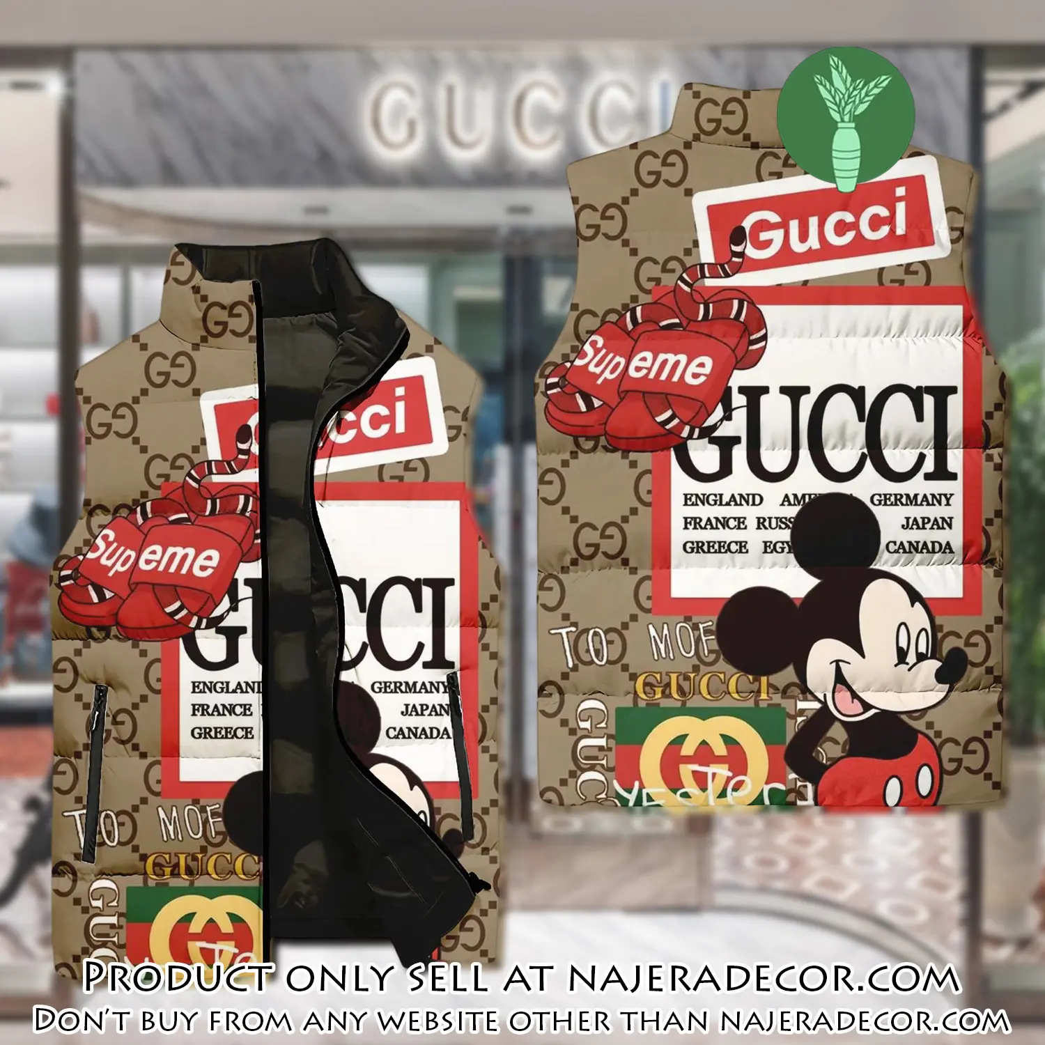 Gucci supreme mickey luxury brand 3d sleeveless down jacket njr3557126